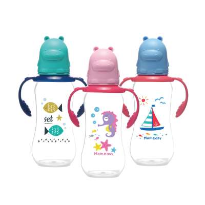 MOQ One Carton factory directly supply  240ml/8oz Standard PPbaby  Feeding Bottle with cute animal shape lid BPA free