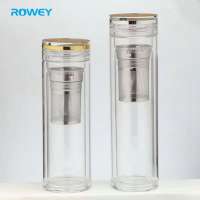 Customized Bpa Free Double Wall Borosilicate Glass Water Bottle With Tea Cup Infuser