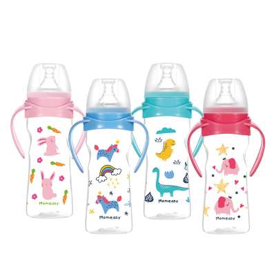 MOQ One Carton factory directly supply Baby 330ml/11oz wide neck PP feeding bottle with handle