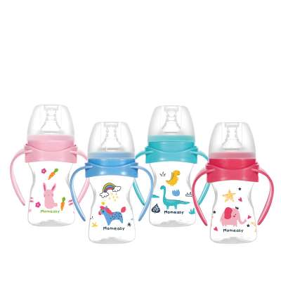 MOQ One Carton factory directly supply Baby 150ml/5oz wide neck PP feeding bottle with handle